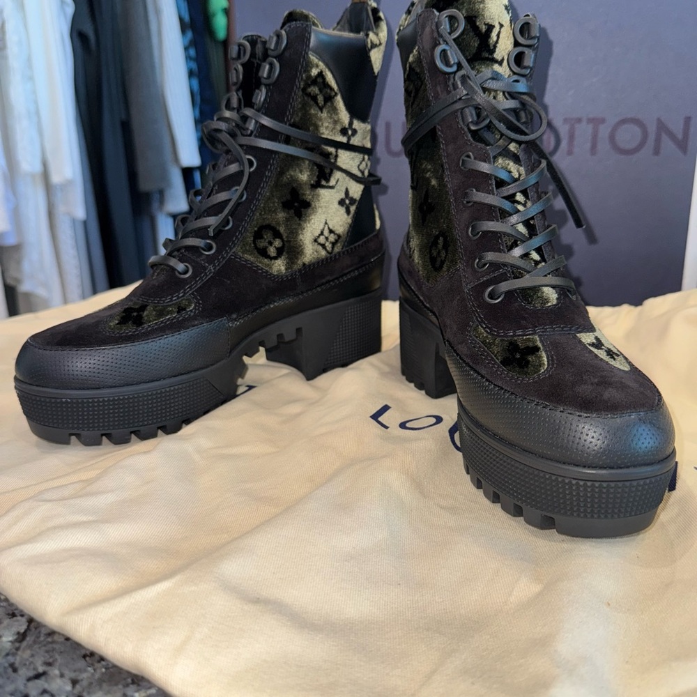 Louis Vuitton Velvet Calfskin Monogram Laureate Platform Desert Boots